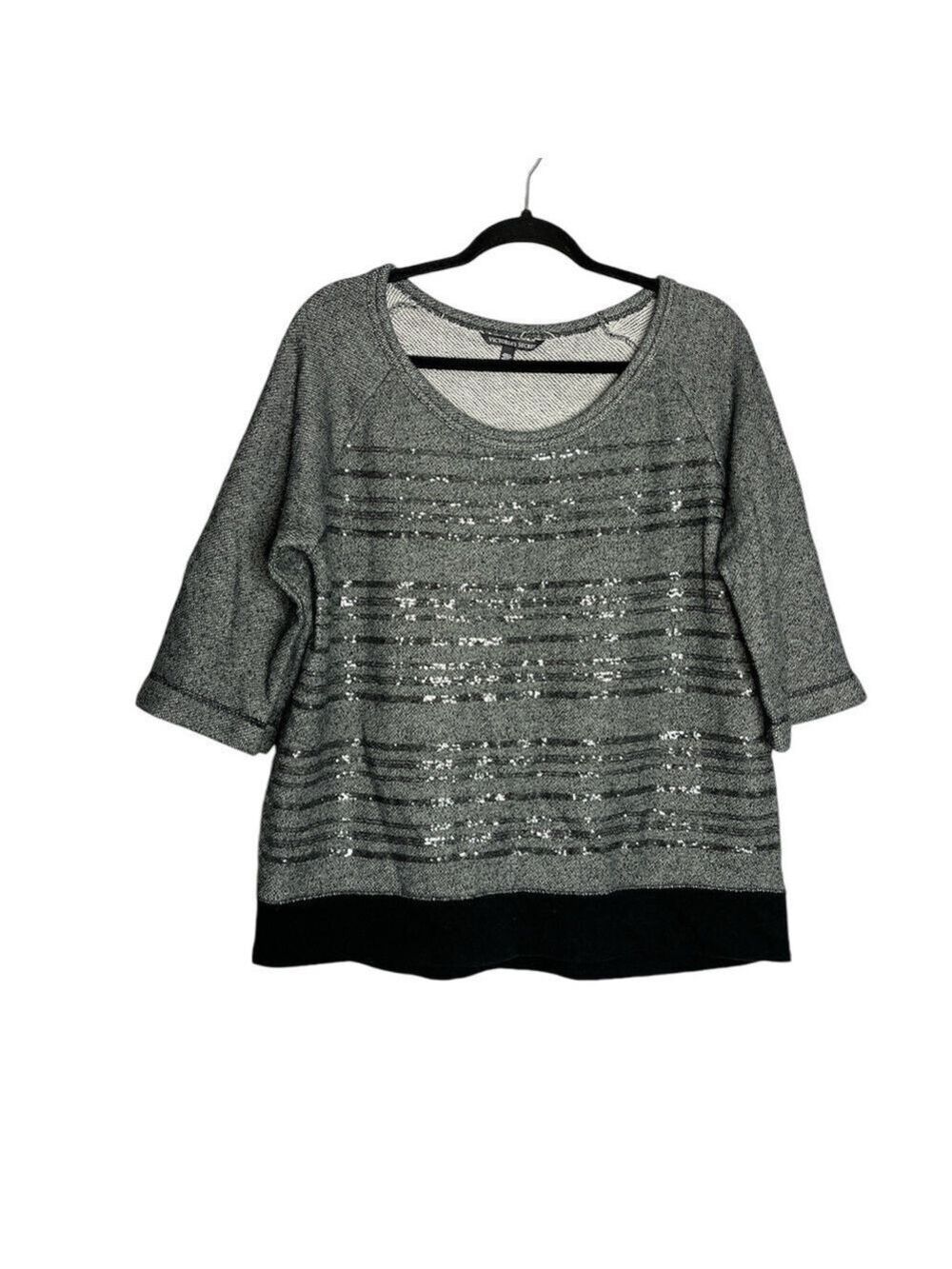 Victoria's Secret Supermodel Essentials Crewneck Silver Sequin Grey 1/2 Sleeve-M